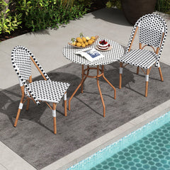 3 Piece French Bistro Table Chair Set with Outdoor Wicker Round Table and 2 Dining Chairs