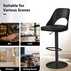 Bar Stools Set of 2 with Enlarged PU Leather Seat and Footrest