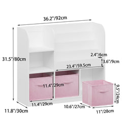 Bookcase And Bookshelf With 3 Collapsible Drawers, Multifunctional Display Stand