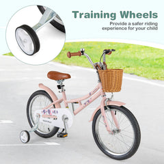 18 Inch Kids Bike Retro Bicycle with Adjustable Height and Basket for Ages 4-8 Years Old-18 inches