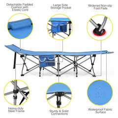 Folding Camping Cot with Side Storage Pocket Detachable Headrest