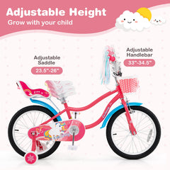 18 Inch Girls Bike for 3-5 Years Old Kids Bike with Doll Seat and Training Wheels