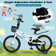 18 Feet Kids Bike with Removable Training Wheels-Black & White