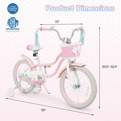 18-Inch Kids Bike Adjustable with Basket and Streamers Pink