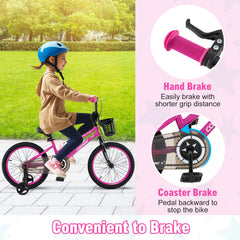 18 Inch Kids Bike Adjustable Bicycle with Front Basket for Children Aged 4-8 Years Old