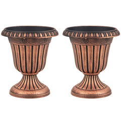 18 inch Tall Vintage Planters Set of 2 with Pedestal Base and Pre-marked Drain Hole