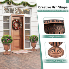 18 inch Tall Vintage Planters Set of 2 with Pedestal Base and Pre-marked Drain Hole