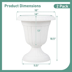 18 inch Tall Vintage Planters Set of 2 with Pedestal Base and Pre-marked Drain Hole