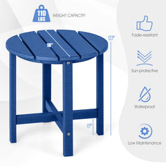 Set of 2 18 Inch Round Weather-Resistant Adirondack Side Tables-Navy