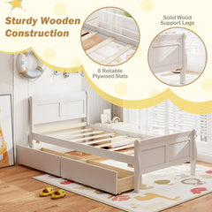 Twin Size Sleigh Bed with 2 Storage Drawers Wood Platform Bed Frame