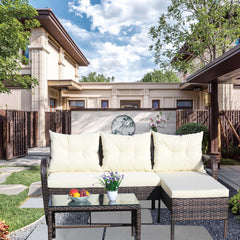 Outdoor Patio Furniture 3-Piece Conversation Set (Beige Cushion)