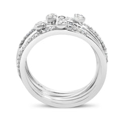 Sterling Silver 3/8 Cttw Diamond Bezel and Pave Set Stackable Ring Set