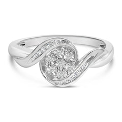 Sterling Silver 1/10 Cttw Diamond Bypass Cluster Ring