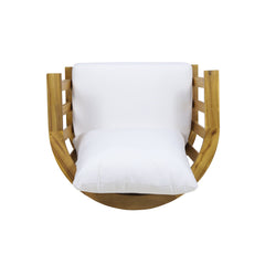 Outdoor Club Chair with Curved Backrest and Acacia Wood Frame