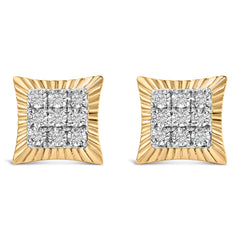 10K Yellow Gold Plated .925 Sterling Silver 1/4 Cttw Diamond Textured Halo Stud Earrings
