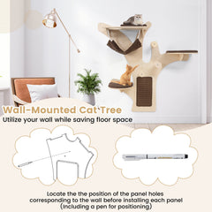 Wall-Mounted Cat Tower Cat Wall Shelves Furniture with Perch-Brown
