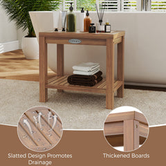 19 Inch Teak Wood Shower Bench Inside Shower Stool with Storage Shelf