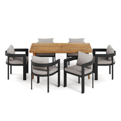 Outdoor Patio 7PCS Dining Set with Aluminum Chairs and Acacia Wood Table