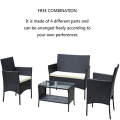 4 PC Rattan Patio Furniture Set Outdoor Cushioned Wicker Sofa