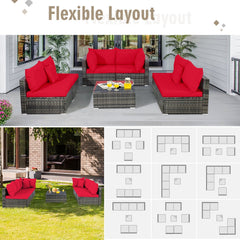 7 Pieces Patio Rattan Furniture Set Sectional Sofa Garden Cushion
