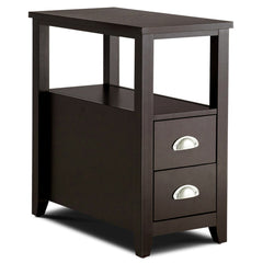 End Table Wooden with 2 Drawers and Shelf Bedside Table