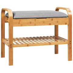 Shoe Rack Bench Bamboo with Storage Shelf-Natural