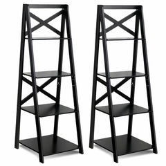 2 Pieces 4-Tier Wood Display Storage Bookshelf Set