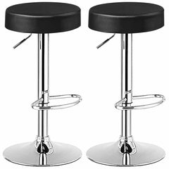 Set of 2 Adjustable Swivel Round Bar Stool Pub Chairs-Black