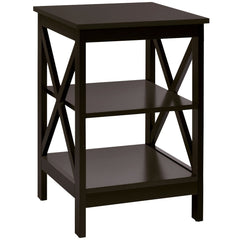 3-Tier Nightstand End Table with X Design Storage