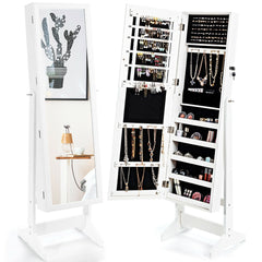 Jewelry Cabinet Stand Mirror Armoire with Large Storage Box