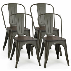4 Pieces Tolix Style Metal Dining Side Chair Stackable Wood Seat