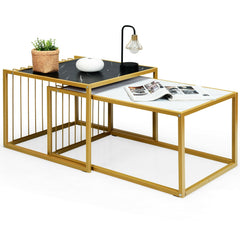 Set of 2 Modern Stackable 31.5 Inch Side Table with Waterproof Faux Marble Tabletop