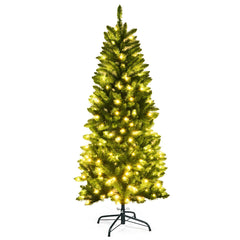6 Feet PVC Hinged Pre-lit Artificial Fir Pencil Christmas Tree with 150 Lights