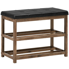 2-Tier Wooden Shoe Rack Bench with Padded Seat