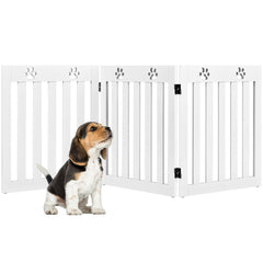 24 Inch Folding Wooden Freestanding Dog Gate with 360° Flexible Hinge for Pet