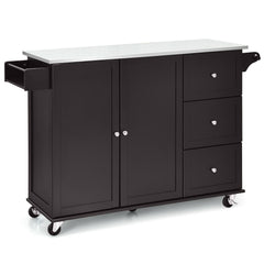 Kitchen Island 2-Door Storage Cabinet with Drawers and Stainless Steel Top