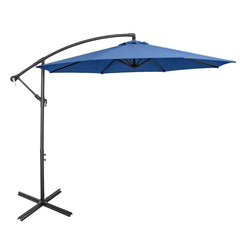 10 Feet Offset Umbrella with 8 Ribs Cantilever and Cross Base-Blue