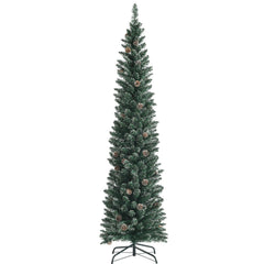 Snowy Artificial Pencil Christmas Tree with Pine Cones