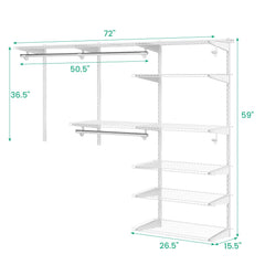 Adjustable Closet Organizer Kit with Shelves and Hanging Rods for 4 to 6 Feet