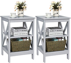 3-Tier X-Design Nightstands with Storage Shelves for Living Room Bedroom