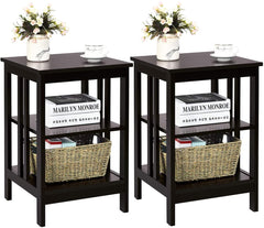 2 Pieces 3-Tier Nightstand with Reinforced Bars and Stable Structure