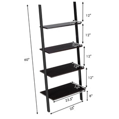 Multipurpose 4-Tier Industrial Leaning Wall Bookcase with Metal Frame