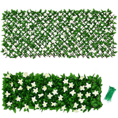 4 Pieces Expandable Faux Ivy Privacy Screen Fence Panel Pack with Flower