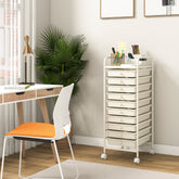 10 Drawer Rolling Storage Cart Organizer with 4 Universal Casters-White