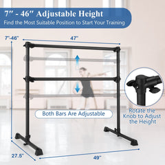 4 Feet Double Ballet Barre Bar with Adjustable Height-Black