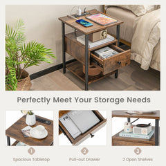 1/2 Pieces 3-Tier Nightstand with Charging Station and Drawer