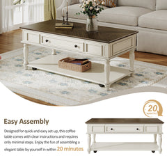 Farmhouse Coffee Table with One Drawer in Grey and White