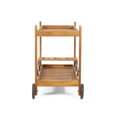 Bar Cart with Wine Bottle Holders, Acacia Wood