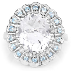 5.90 Carat Genuine Crystal Quartz and Swiss Blue Topaz .925 Sterling Silver Ring