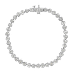 .925 Sterling Silver 1.0 Cttw Miracle Set Diamond Heart-Link 7" Tennis Bracelet (I-J Color, I2-I3 Clarity)